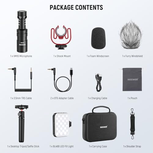 NEEWER Basics PA050 Vlogging Kit for iPhone Android Phone for YouTube TikTok Streaming Video Recording, Selfie Stick Tripod + Microphone + LED Fill Light, Youtuber Starter Content Creator Essentials