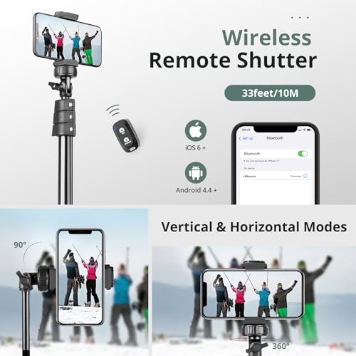 SENSYNE 72" Phone Tripod, Extendable Cell Phone Tripod Stand, Selfie Stick with Wireless Remote and Phone Holder, Compatible with iPhone Android Phone, Camera (Pack of 2) - color: Black, size: 72-inch (Pack of 2)