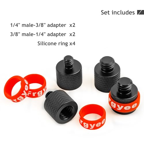1/4 to 3/8 Camera Screw Adapter 1/4" Male to 3/8" Female and 3/8" Male to 1/4" Tripod Screw Adapter with Personalised Silicone Ring for Camera Monitor, Tripod, Mic Stand Mount 4 Pcs