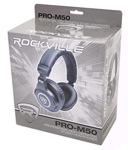 Rockville Z-Stream Bundle: USB Condenser Microphone for Streaming, Podcasting, and Video Calls, PRO-M50 Studio Headphones with Detachable Cable and Case, 2-Items