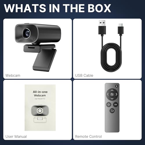 Webcam with 5W Speaker and Microphones for PC,Computer USB Camera 5X Digital Zoom ePTZ 1080P Webcam with Privacy Cover &Remote for Conference, Laptop, Desktop,Mac, Streaming, Gaming