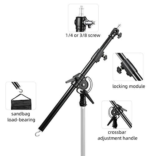 Soonpho Photography Extension Boom Arm for Light Stand/C-Stand,2.3ft to 4.9ft Ajustable Crossbar Holding Arm with 1/4" to 3/8" Screw
