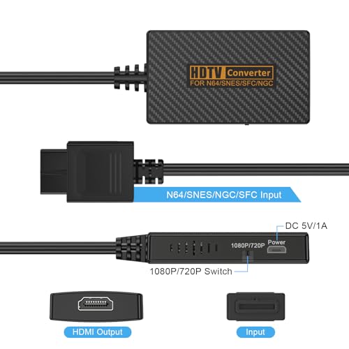 N64 Gamecube to HDMI Adapter, HDMI Converter for Nintendo Gamecube/Nintendo 64/SNES/SFC Console with Link Cable and USB Cable Accessories