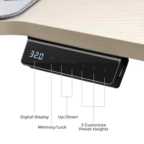 EUREKA ERGONOMIC Aero 55 Inch W Shaped Electric Standing Desk, Height Adjustable Computer Gaming Desk with LED Monitor Shelf, Mouse Pad, Headphone Hook, Cup Holder, Natural Maple - color: Maple, size: 55"W x 35"H-Adjustable