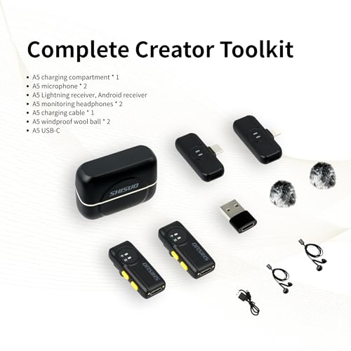 3-in-1 Wireless Lavalier Mic with 2 Receivers & 2 Mics, Lightning/USB-C/USB-A for iPhone 16 15 14, Android, PC, 40H Battery Life Noise Cancelling Lapel Mic with Furry Windscreens for Vlogging - color: Black and Silver