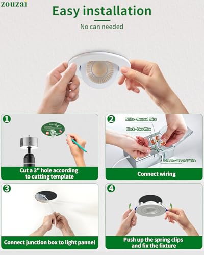 zouzai 3 Inch Gimbal LED Recessed Lights, White, 12 Pack, with Junction Box, 360°+ 90° Adjustable, 5CCT 2700K-5000K, Dimmable, Canless Eyeball Downlight, CRI90+, 800LM 7W 120V, ETL - color: White-3 inch, size: 12 Pack