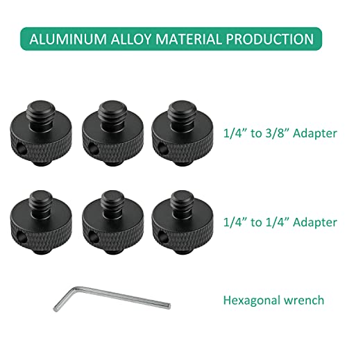 Camera Mount Screw 1/4" Male to 1/4" Male & 1/4" to 3/8" Tripod Screw Adapter with Hole 7 Pcs Set for Camera Tripod Mount Light Stand DSLR Equipped with Hex-L Key (Black)