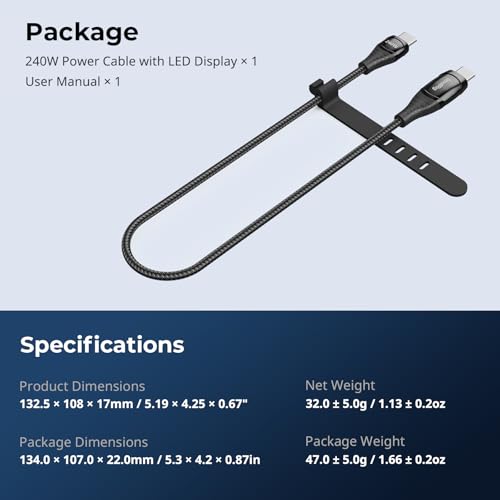 SMALLRIG 240W USB C to USB C Cable (3.28ft), PD 3.1 240W Fast Charging Cable with LED Dislpaly V Mount Battery, for Anker Charger, for iPhone 17, for Samsung S23, for MacBook Pro - style: With Display