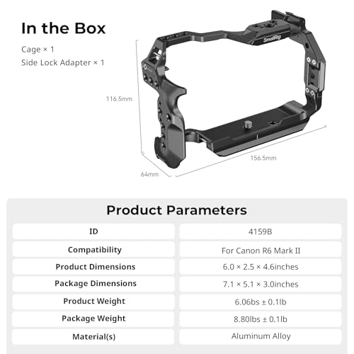 SmallRig R6 Mark II Camera Cage for Canon, Formfitting Video Making Camera Rig for Canon R6 Mark II, Built-in Dual NATO Rails, Quick Release Plate for Arca, Horizontal and Vertical Shooting - style: R6 Mark II Cage