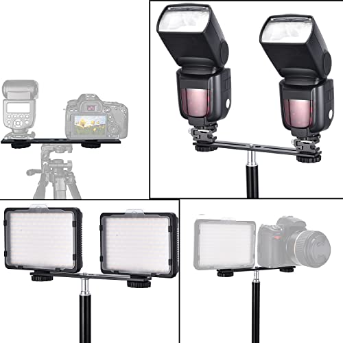 Dual Flash Bracket 8in/20.3cm Camera Mount Tripod Bracket with 1/4 Screw Hot Shoe Flash Light Bracket for LED Light Microphone 3D Stereo Stereoscopic Photography