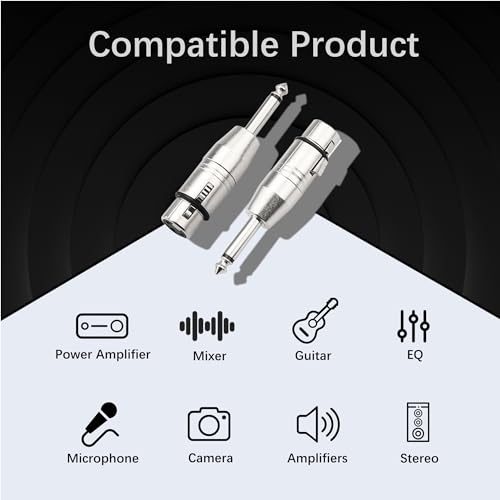 XLR Female to 1/4 Inch TS Mono Adapter,Female XLR to 6.35mm Quarter Inch Unbalanced Audio Connector Compatible with Mixer,Microphone,Stereo-2 Pack - color: XLRF to 1/4" TS