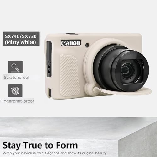 Camera Case for Canon PowerShot SX740/ SX730 Digital Camera,SX740 HS Case, Soft Silicone Protective Case Removable Lens Cover,Comes with 2 Screen Protectors and 1 Wrist Strap. (Mist White) - color: Mist White