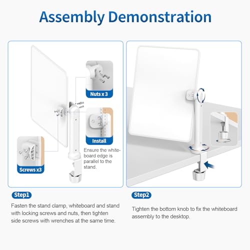 Double-Sided Desk Whiteboard with Dual 360 Swivel - 16" x 12" Clamp-On Desktop Whiteboard for Tables Under 2.3" Thick for Office, Home, School (2pc)