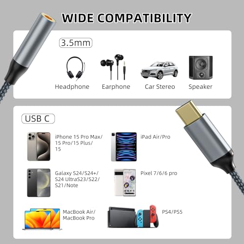 TIPSEAN USB C to 3.5mm Headphone Jack Adapter(2 Pack), USB-C to Aux Audio Dongle Cable for iPhone 17 Pro Max/17 Pro, 16/15 Pro Max, 16/15 Pro, Galaxy S23-S21 Ultra, Pixel, iPad Pro, MacBook (Black) - color: Black