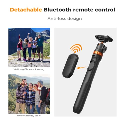 K&F CONCEPT MS08 62'' Phone Selfie Stick Tripod, 2-in-1 Extendable Cell Phone Tripod Stand with Remote, 360° Ball Head Camera Tripod Compatible with DJI Osmo Pocket 4/3 GoPro 13/12 iPhone17. - color: Black