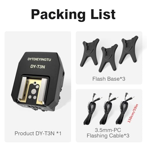 DY-T3N for Nikon Camera Flash Hot Shoe Adapter Mount Top-Mounted Expansion Accessory: Multi-Flash synchronous Shooting with Cable Converter A Set with 3 Wires (DY-T3N N03) - size: DY-T3N N03