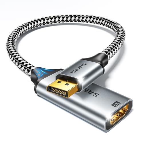 SAMZHE Active Unidirectional 8K DisplayPort 1.4 to HDMI 2.1 Adapter 0.82FT, 8K@60Hz 4K@240Hz High Refresh Alloy Shell Compatible with NVIDIA AMD Desktop Laptop Monitor TV Gaming Office Home Theater