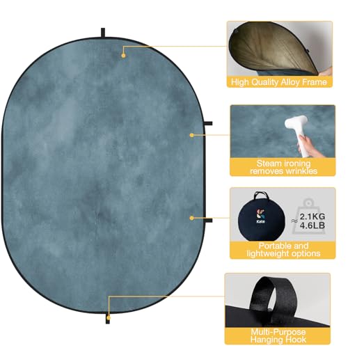 Kate Collapsible Backdrop Double Side Pop up Background Blue & Brown Abstract Folded Double Sided Backdrops for Photography, 5x6.5ft(1.5x2m)