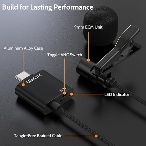 Cubilux Noise-Cancelling USB C Lavalier Microphone, Type C Noise Cancellation ENC Mini Clip-On Lapel MIC Compatible with iPhone 17/16/15 Pro, iPad Pro 13/12.9/11, Galaxy, Pixel, Laptop, Phone, 5FT