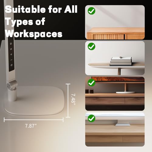 LitONES LED Desk Lamp for Home Office, Professional Eye-Caring Diffused Desk Light, 3 Color 10 Brightness Computer Light, Dimmable Office Lamp with Memory & Timer Func, Metal Swing Arm Table Lamp - color: White