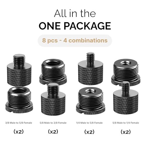 IXTECH Mic Stand Adapter Set 8 pieces Metal Microphone Stand Screw Thread Adapter 5/8 Female to 3/8 Male 3/8 Female to 5/8 Male 5/8 Female to 1/4 Male 1/4 Female to 5/8 Male Tripod Adapter ADP02 Black - color: Black