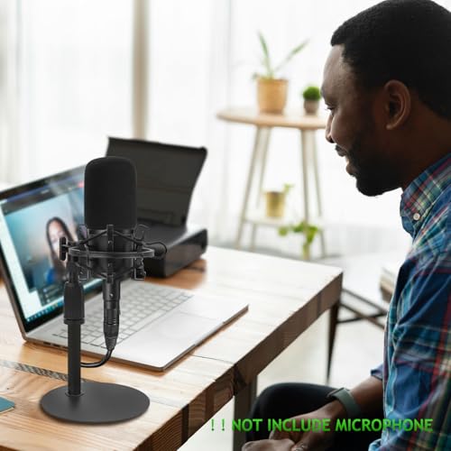 Upgraded AT2020 Desktop Mic Stand, Adjustable Mic Stand Desk with Shock Mount and Foam Windscreen for Audio Technica AT2020 AT2020USB+ AT2035 ATR2500 Condenser Mic
