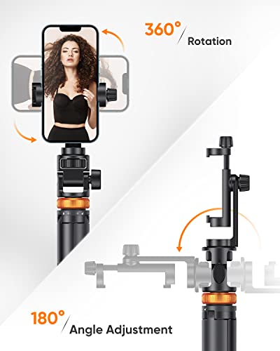EUCOS 62" Phone Tripod, Tripod for iPhone & Selfie Stick with Remote, Extendable Cell Phone Stand & Ultimate Phone Holder, Solidest Phone Stand Compatible with iPhone/Android - color: Inferno Mix Carbon Black