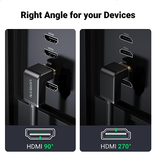 UGREEN 4K@60Hz 90 Degree HDMI 2.0 Cable Right Angle, 6.6FT | High Speed HD 3D 1080P ARC, Down Angle, Compatible with Laptop Monitor Nintendo Switch 2 Xbox PS5 PC TV - size: 6.6FT