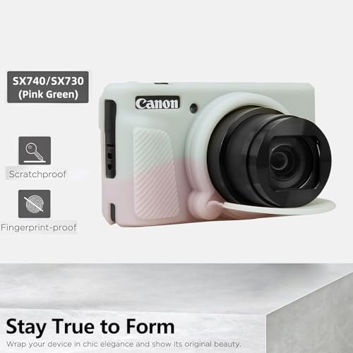 Camera Case for Canon PowerShot SX740/ SX730 Digital Camera,SX740 HS Case, Soft Silicone Protective Case Removable Lens Cover,Comes with 2 Screen Protectors and 1 Wrist Strap. (Pink Green) - color: Pink Green