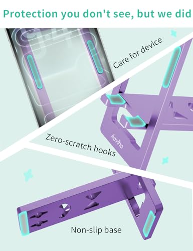 Aoviho Phone Stand for Desk, Ultra-Thin Foldable Aluminum Phone Holder, Portable Travel & Office Cell Phone Stand Compatible with iPhone 17 16 15 14 13 12 Pro Max, Fits 3.7"-7" Devices, Purpel - color: Purple