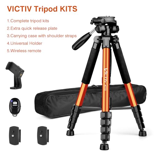 Tripod for Camera, 72" Tall Camera Tripod & Monopod with Remote, Professional Heavy Duty Compact Camera Stand for Phone, DSLR, Spotting Scope, Telescope, Binocular - color: Orange