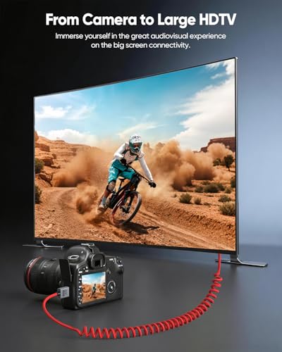 8K Short Coiled HDMI Cable, Right Angle 90 Degree HDMI 2.1 Camera Cable, 48Gbps 4K@240fps 8K@60fps HDR eARC VRR for for Sony FX30/A7S III, Canon C70, BMPCC 4K/6K, Atomos Ninja V SmallHD Monitor