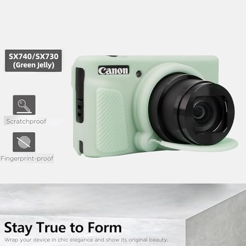 Camera Case for Canon PowerShot SX740/ SX730 Digital Camera,SX740 HS Case, Soft Silicone Protective Case Removable Lens Cover,Comes with 2 Screen Protectors and 1 Wrist Strap. (Green Jelly) - color: Green Jelly
