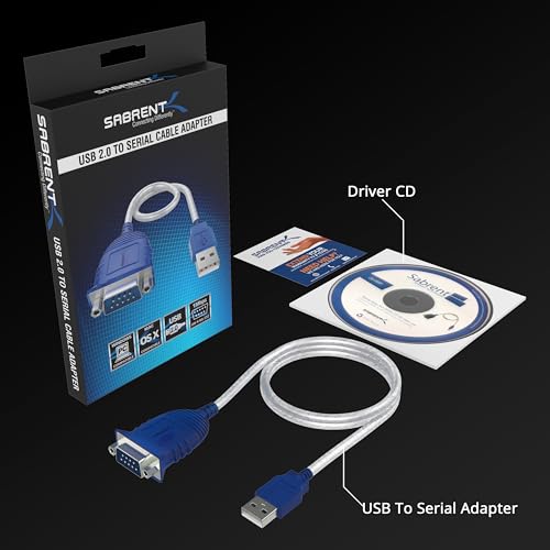 SABRENT USB 2.0 to Serial (DB9 RS232) Adapter Cable, Prolific Chipset, Driver Support Required for Some Systems, Windows 11/10/8/7, macOS, Linux (CB-DB9P) - size: USB-A 2.5FT – RS-232