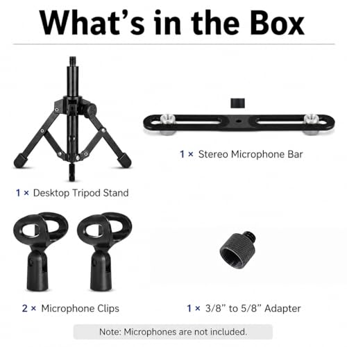 2 Mic Stereo Bar with Desktop Tripod Stand | Dual-microphone recording kit with 30cm stereo bar, desktop tripod, and adapter for XY, ORTF, and NOS recording.