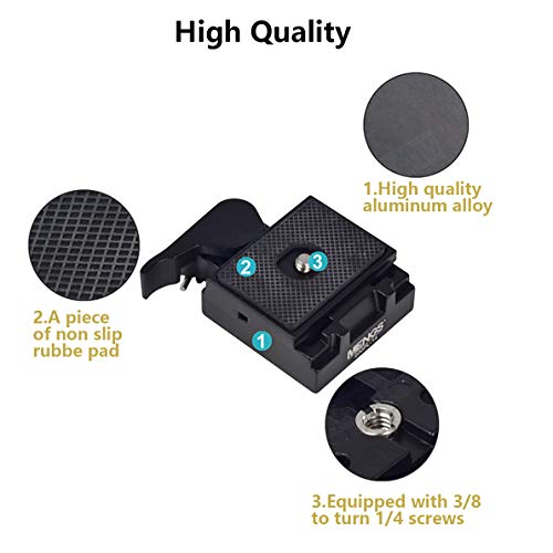 UTEBIT 323 RC2 Tripod Quick Release Plate, with 1/4" and 3/8" Camera Screw | Metal Rapid Connect Adapter Tripod Mount Plate for Manfrotto 200pl-14 Rc2 Camera Tripod Head, Black