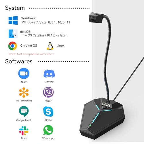 CMTECK USB Computer Microphone, Plug & Play Omnidirectional Desktop Mic for PC & Laptop, 360 Degree Adjustable Gooseneck, Mute Button with LED Indicator, Noise-Cancelling, Compatible with Windows/Mac - color: with mute button