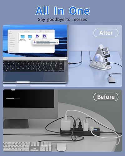 USB Hub 3.0, 7-Port USB Hub with RGB Night Light and Base, Vertical USB a Splitter for Desktop,Laptop, MacBook, Xbox, PS4/5, Game Console, Flash Drive, XPS, PC, Printer, Camera, Keyboard (Silver+Base) - color: Silver
