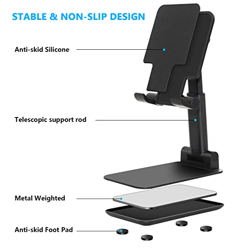 2 Pack Phone Stand for Desk, Angle & Height Adjustable Phone Holder | Fully Foldable & Portable, Compatible with All Under 6.5" Smartphones, Ideal for Home, Office & Travel Use, Black & Black - color: C-Black&Black