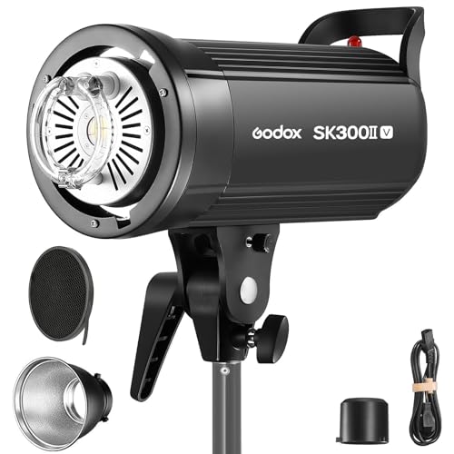 Godox SK300II-V SK300IIV 300Ws Photo Studio Strobe Flash Monolight Light with Reflector Kit, Bowens Mount, 10W LED Modeling Lamp for Studio, Shooting, Location, Portrait Photography 110~120V