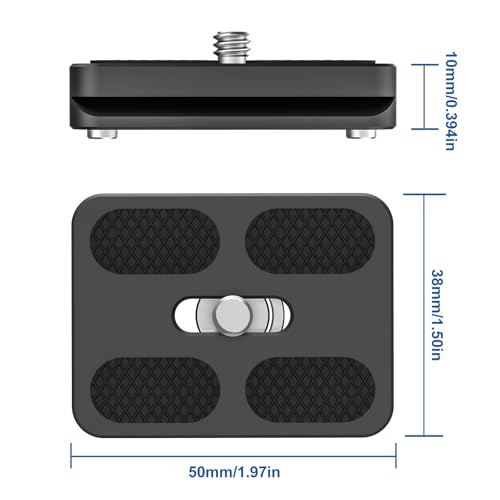 CAVIX PU-50 Ultra-Thin Arca-Swiss Quick Release Plate – Lightweight Aluminum with Anti-Slip Pad, Universal 1/4″-20 Screw for DSLR/Mirrorless, Tripods, Monopod, Gimbals & Ball Head - size: 50mm