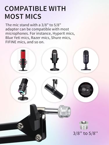 Low Profile Mic Boom Arm - YOUSHARES Boom Arm for Blue Yeti Fifine AM8 K688 QuadCast SoloCast AT2020, Adjustable Low Profile Microphone Arm for Podcast Streaming Gaming Studio - color: Low Profile Mic Boom Arm Set C