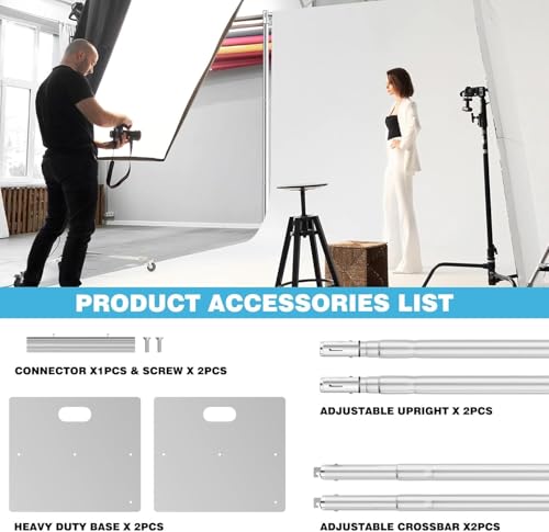 Pipe and Drape Backdrop Stand, 10x10ft Heavy Duty Backdrop Stand with Metal Base, Adjustable Height & Width, Silver Background Holder for Wedding Photography Birthday Party Baby Shower(Capacity of up to 25 lbs) - color: Silver, size: 10*10FT