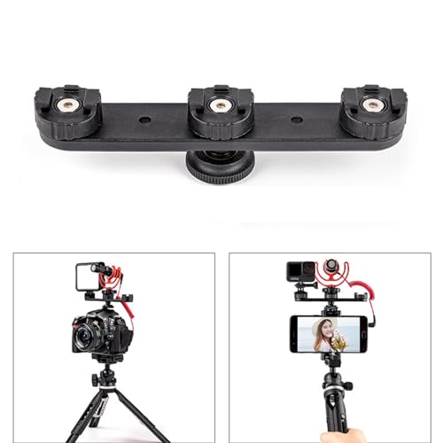 Camera Hot Shoe Mount Triple Shoe Mount Extension Bar Hot Shoe Adapter Bracket with 1/4 Screw Hole Accessory