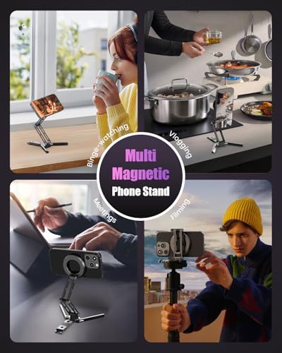 CAMBOFOTO Magnetic Phone Tripod Stand for iPhone, Aluminum Strong Magnetic Pocket Cell Phone Stand, Arca-Swiss Compatible with iPhone 17 16 15 14 13 12 Series/Android (Gray) - color: Gray