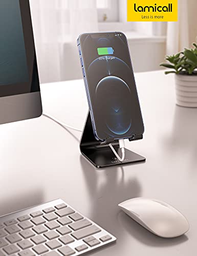 Lamicall Adjustable Cell Phone Stand, Desk Phone Holder, Cradle, Dock, Compatible with iPhone 17 16 15 14 Air Plus Pro Pro Max 13 12 X XS, 4-8" Phones, Office Accessories Gifts, All Smartphone, Black - color: Black