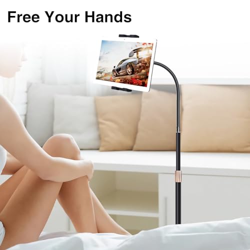 wishacc Tablet Floor Stand with Adjustable Gooseneck Mount, Swivels and Wheels for Bedside, Compatible with iPad, Galaxy Tab, Kindle and Phones - size: 15.4 x 11 inches
