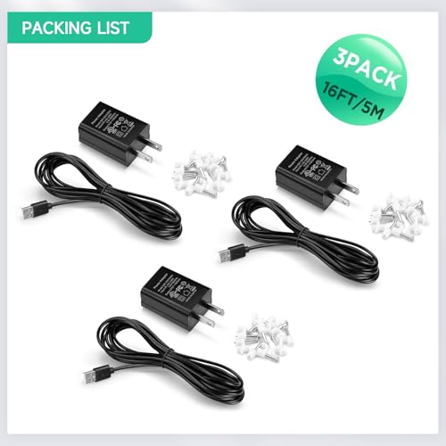 OLAIKE 3-Pack 16ft (5m) Weatherproof Charge Cable for Ring Stick Up Cam Battery & Spotlight Cam Battery, Durable Power Adapter Cable for Outdoor Security Cameras - color: Black(16 ft/5m, 3 Pack)