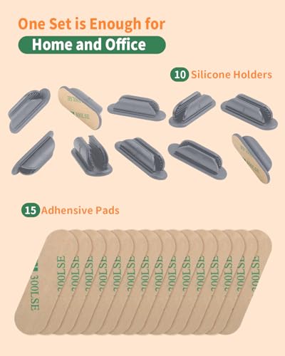 Tiizze Adhesive Pencil Holders for Desk Set of 10 - Silicone Pen Holder with 15 PCS Adhesive Pads - Flexible Pencil Holder for Office Essentials Accessories and Teacher Supplies - Grey - color: Gray