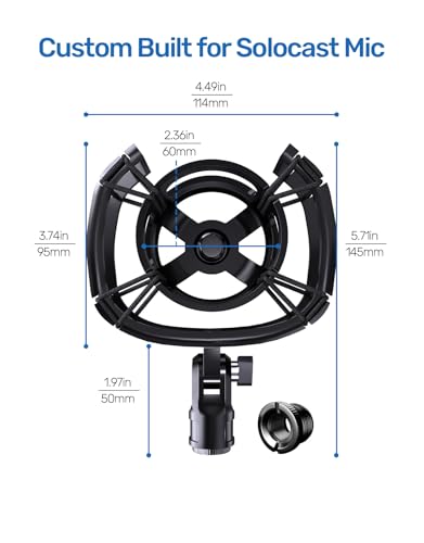 2026 Upgrade Shock Mount for HyperX SoloCast & Razer Seiren Mini Microphone, Anti-Vibration Suspension Elastic Shock Mount Holder Clip Mics Stand - size: HyperX SoloCast Shock Mount